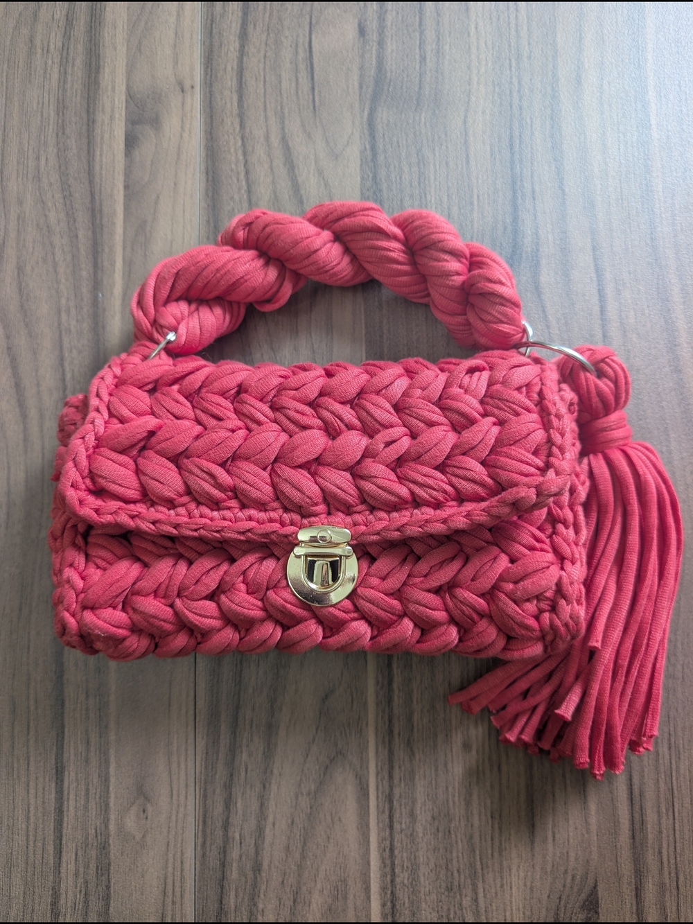 Unique One Of A Kinds Handwoven Coral Pink Crochet Top-Handle Bag